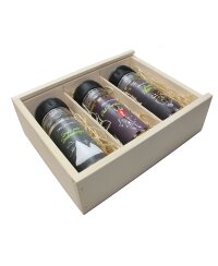 Salz Pfeffer Chili Gewürzmühle Set in Holzbox Geschenkset Geschenk