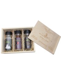 Salz Pfeffer Chili Gewürzmühle Set in Holzbox Geschenkset Geschenk